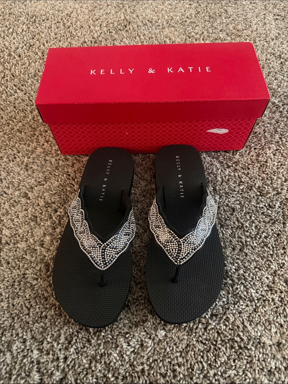 BRAND NEW Kelly & Katie Black Rhinestone Flip Flops
